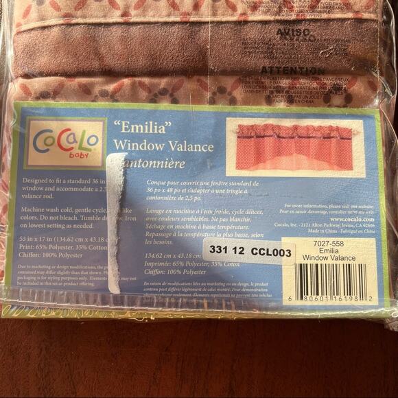 CoCaLo Emilia Window Valance set of 2 Pink 36 x 48 - Picture 6 of 10